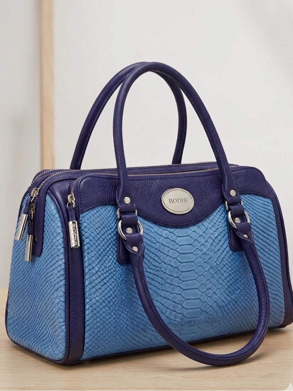 Bodhi New York Genuine Leather Two-Tone Snake Embossed Satchel Bag